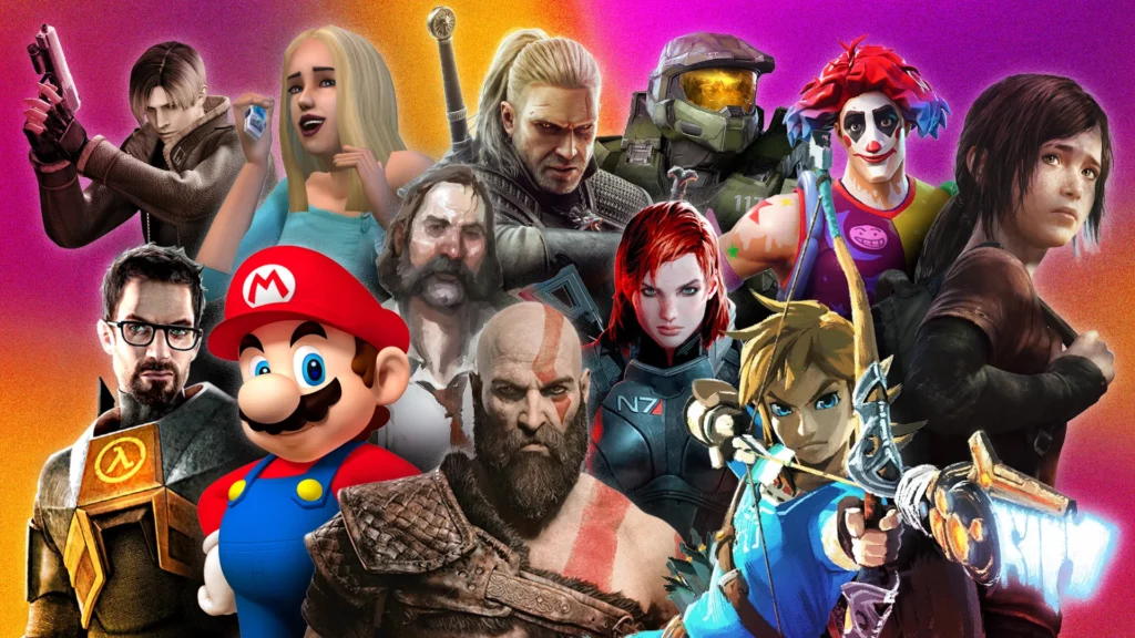Representant des personnages de jeu vidéo connu, mario, kratos, geralt de riv